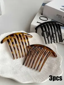 Tortoiseshell Acetate Seven Teeth Hair Fork, Non Slip French Updo Hair Insert Comb, All Day Hold Chignon Pin for Thick Thin Long Hair Women Vintage Daily Hair Accessories