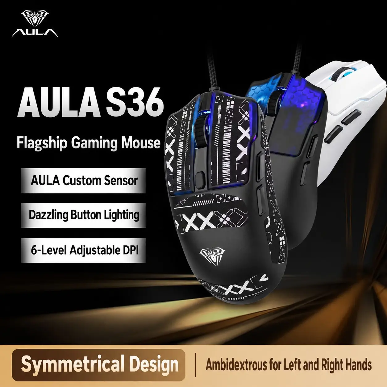 Aula S36 Wired Gaming Mechanical Mouse, Ergonomic Design, RGB Backlight, Macro Programming, Suitable for Home Office, Laptop, Desktop, PC, Gaming Accessories