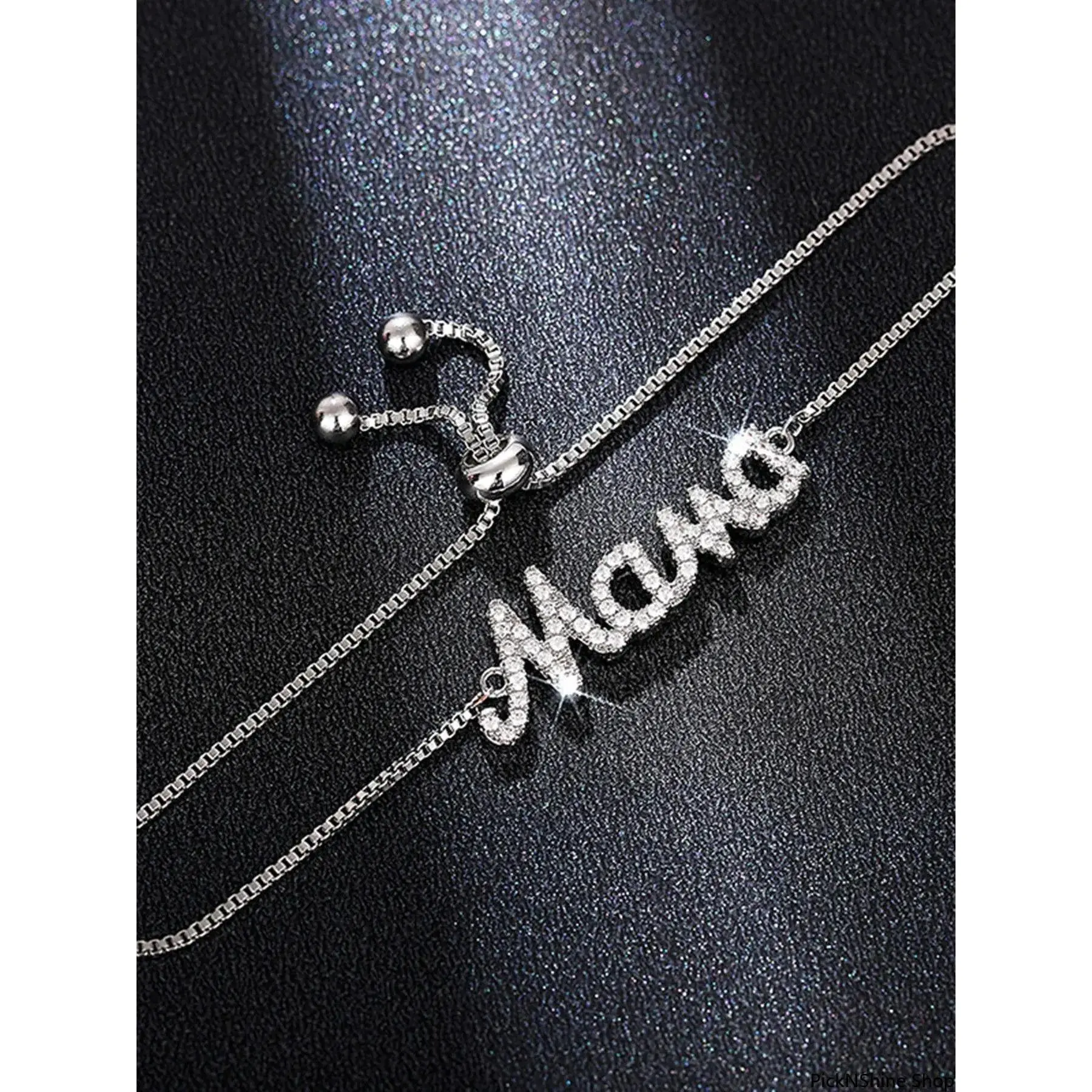 Women's 2026 Silver-Tone Pave Cubic Zirconia Copper-Base "Mama" Adjustable Slider Chain Bracelet - Synthetic, Lightweight Minimalist Basic Motherhood Jewelry, All-Year Wedding/Mother’s Day Gift, One Size