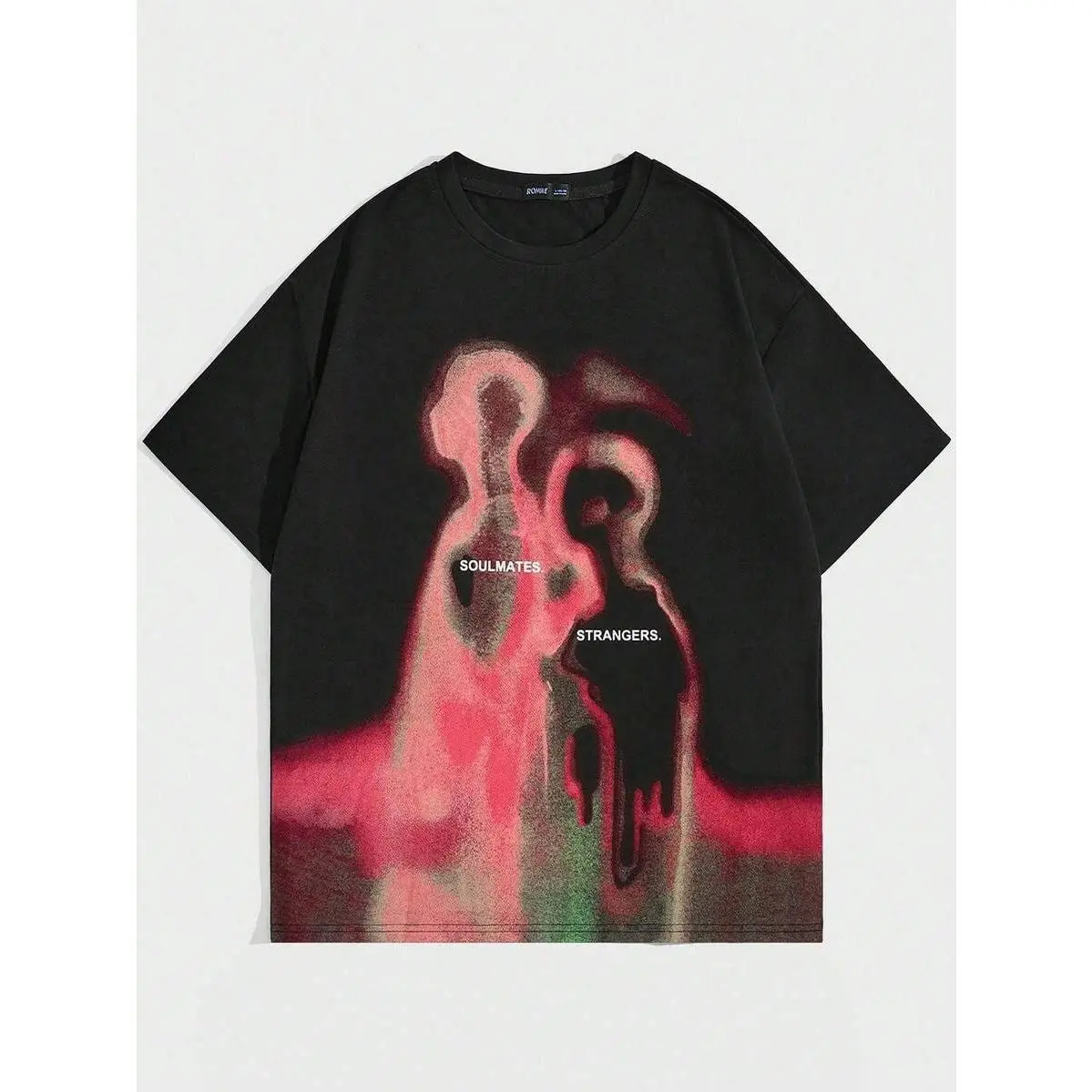 ROMWE MEN Street Life Spring/Summer Casual Men'S Retro Street Style Character Abstract Silhouette Heat Map Print Short Sleeve T-Shirt