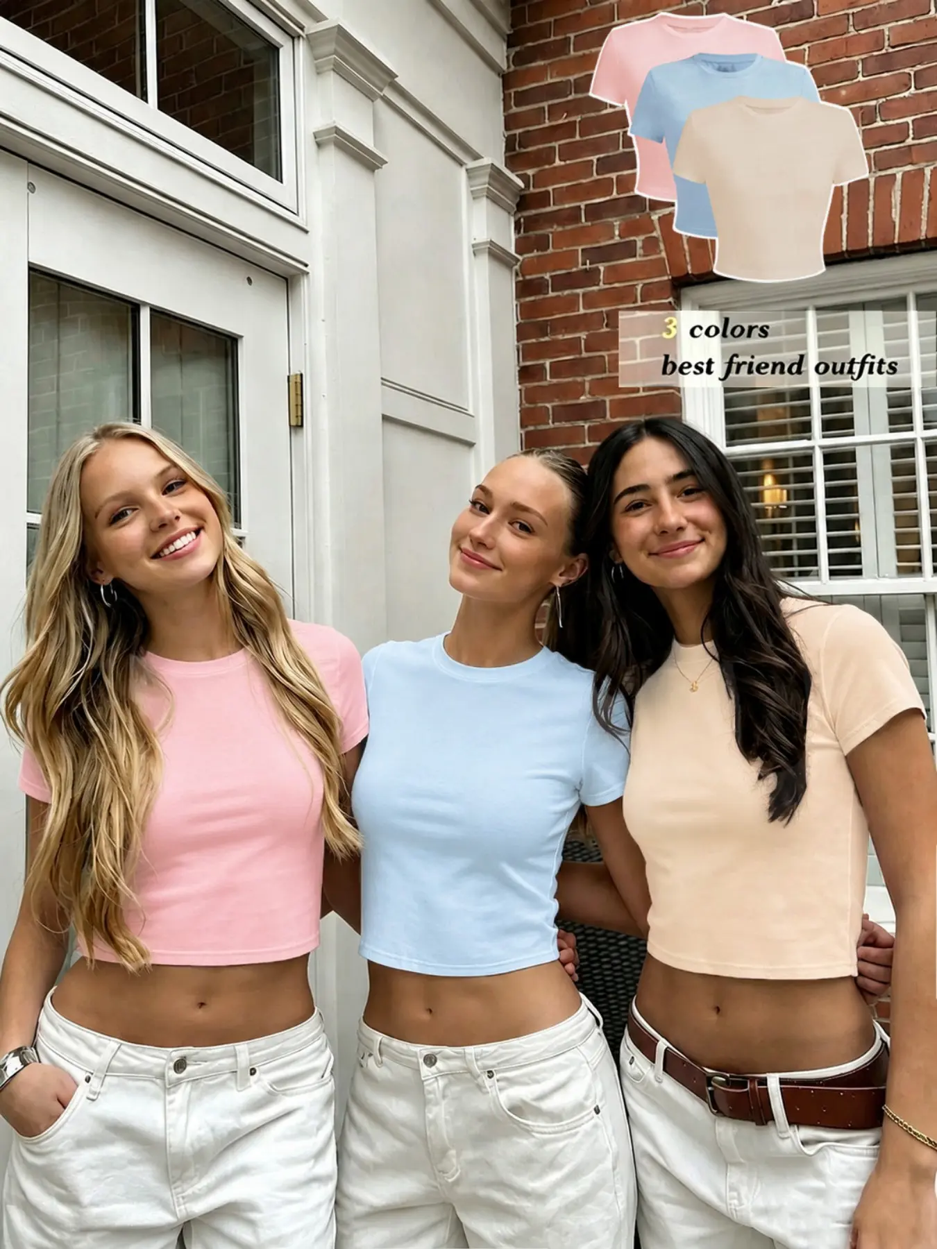 3-piece set, women's summer solid color round neck tight fitting short sleeved casual versatile suit, daily fashion top
