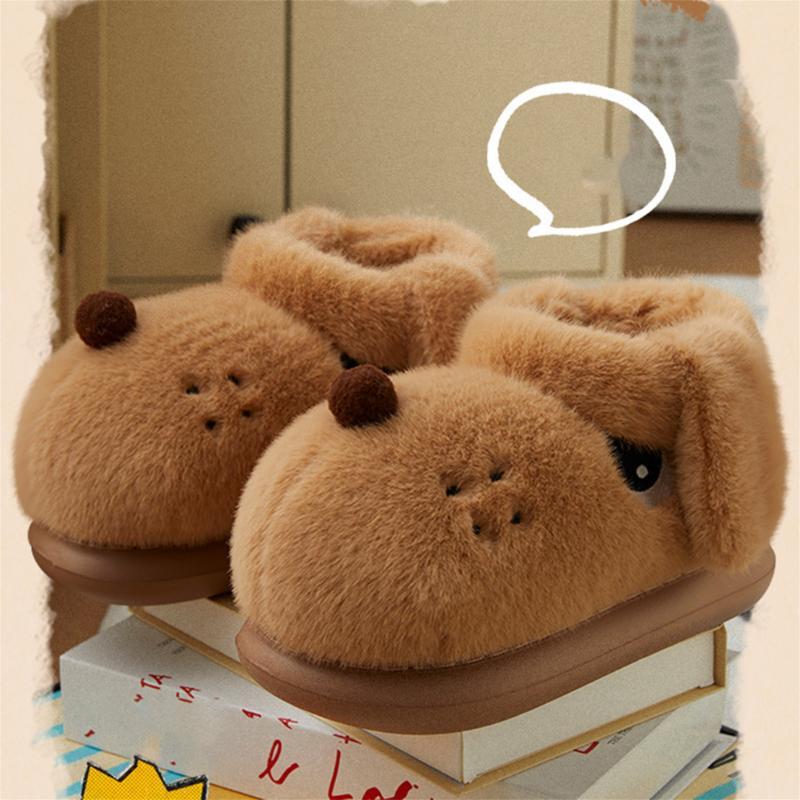 (New)Cozy Pink Plush Dog-Shaped Slippers for Women - Warm, Anti-Slip Indoor Shoes with Cute Drooping Ears Design