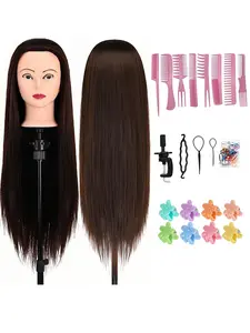 28 Inch Styling Head for Hairdressers, 100% Synthetic Fibres, Includes Free Clamp & DIY Braiding Set, Ideal for All Seasons