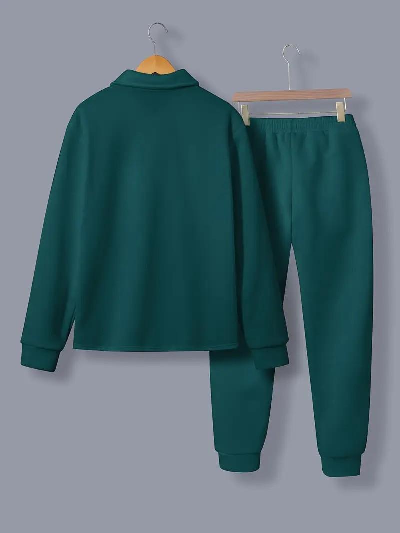 Men's two-piece set men's fashion solid color pocket open button lapel jacket and solid color set formal long sleeved