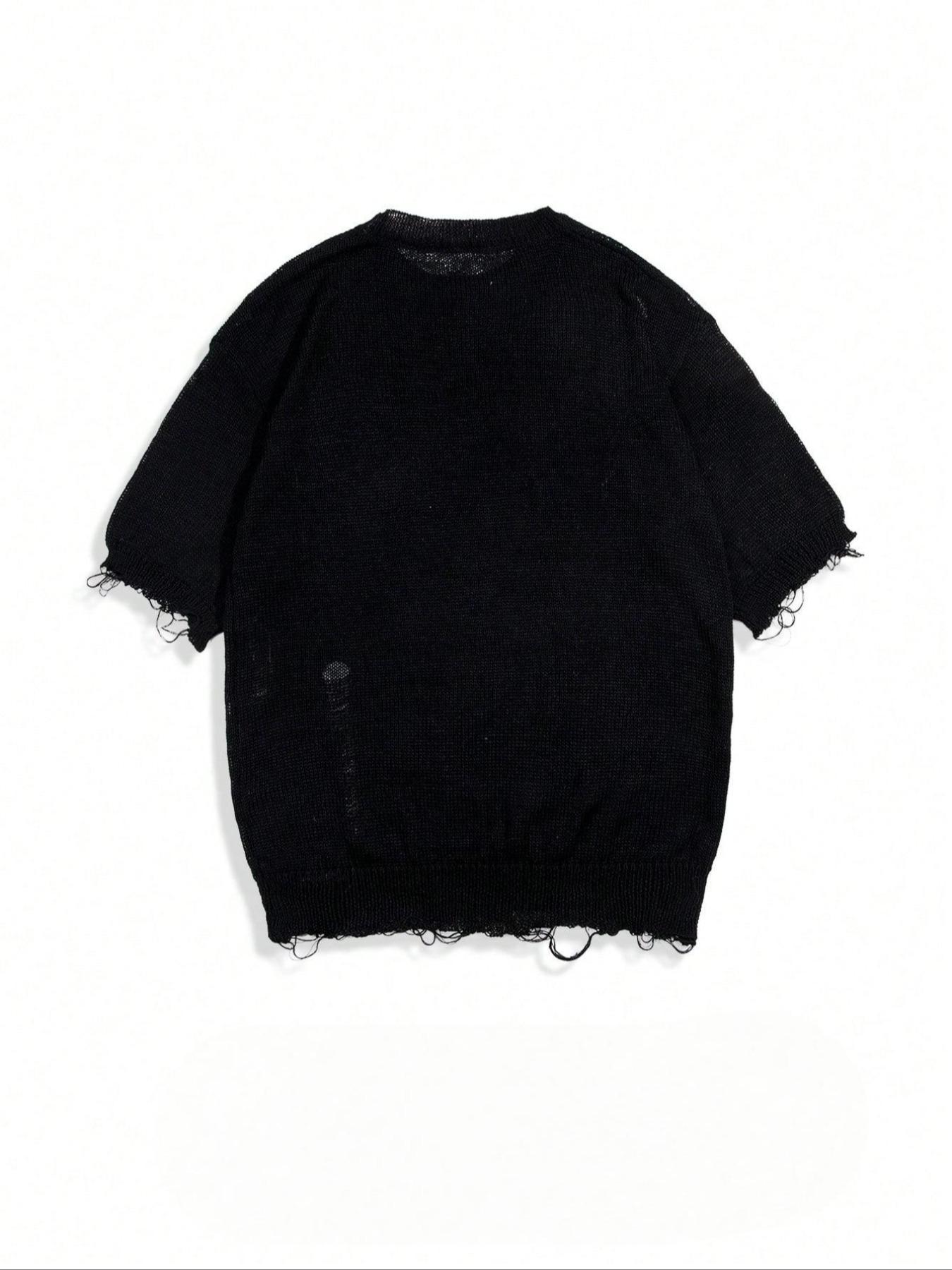 Men's Letter Print Frayed Trim Crew Neck Sweatshirt, Loose Casual Street Soft Comfy Long Sleeve Pullover for Daily Wear, Men's Top for Spring & Fall, Streetwear, Hoodie, Short, Baggy