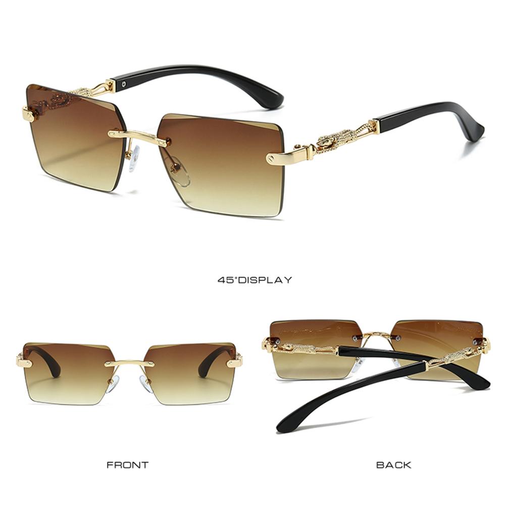 3-Pack Vintage Rimless Square Sunglasses - Cut Edge UV400 Protection, Leopard Decorative Shades with Gradient Lenses for Women & Men