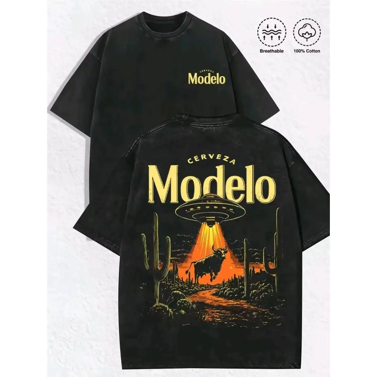 Retro Washed Short Sleeve T-Shirt, Western Bull Graphic Printed Streetwear Shirt, Cotton Unisex Oversized Tee, Streetwear Meetups Great Gift for Sci-Fi Western Fans