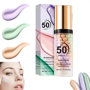3 in 1 Color Correcting Facial Serum, SPF 50 PA+++ Sunscreen Isolation Cream, One Step Makeup Primer, Oil Control Moisturizing Lightweight Long Lasting Facial Base for Daily Skin Makeup