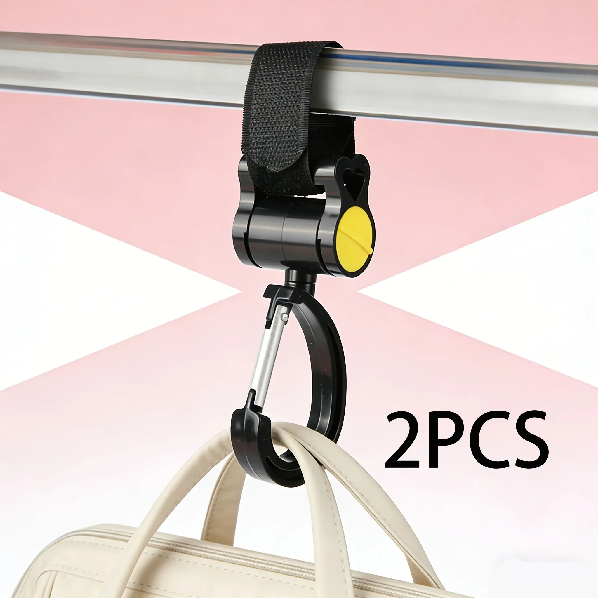 2pcs Baby Stroller Hooks, 360° Rotating Hook, Maternity Bag Water Bottle Holder, Essential for Travel, Magic Tape Installation, Stroller Accessories