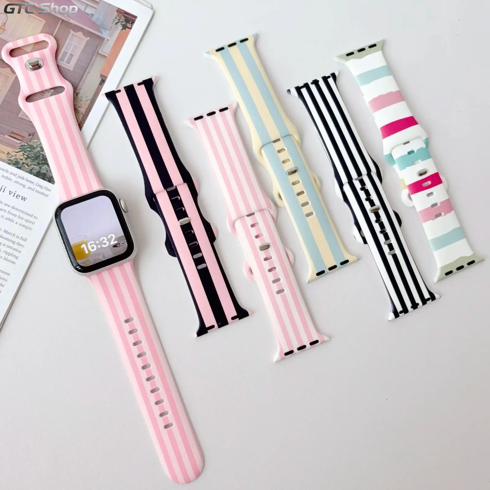 Colorful Striped Watch Band Soft Adjustable Stylish Wrist Strap For Apple Watch Series 1-11 (No watch) Smartwatch Accessories