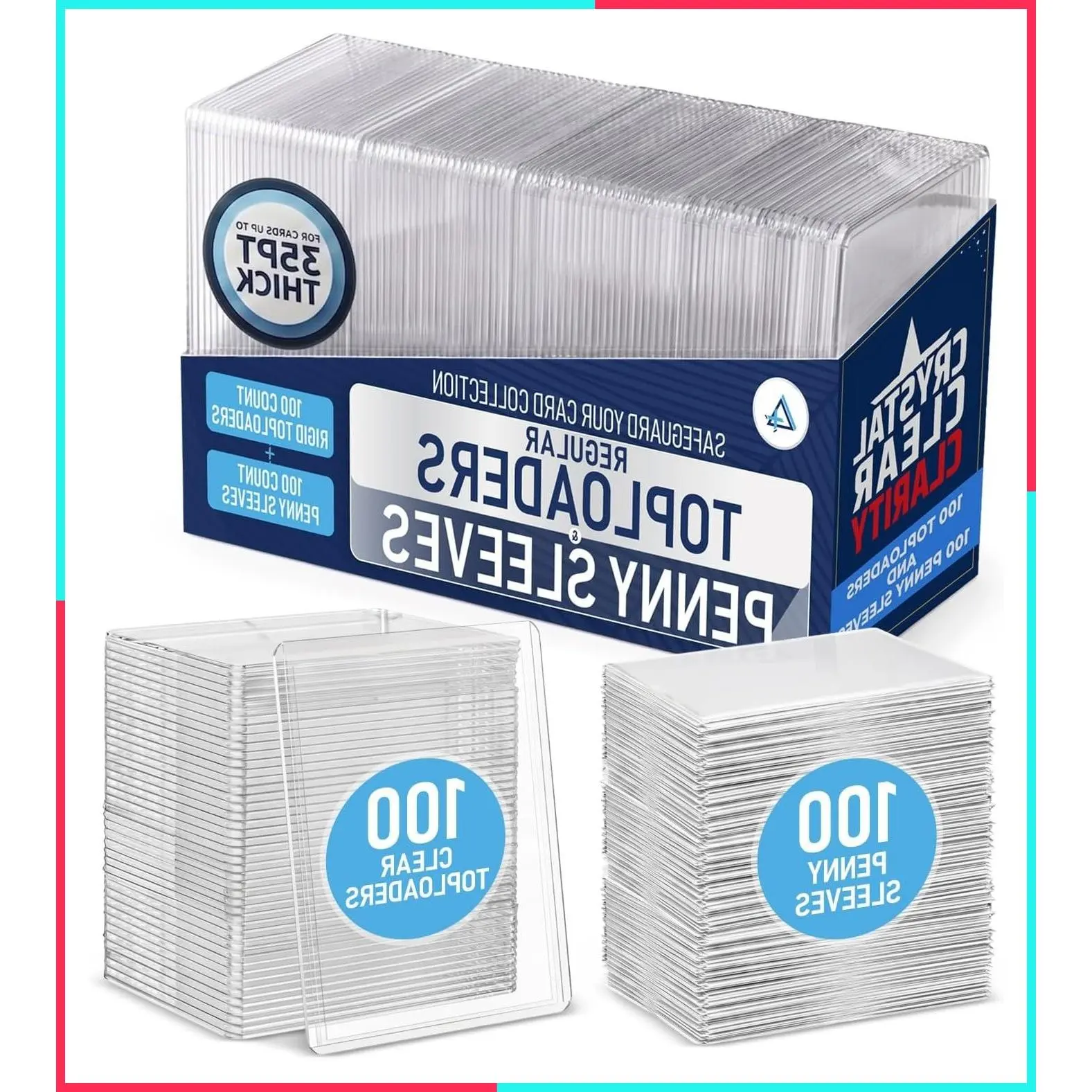200-Pack Toploaders & Card Sleeves – 100 Crystal-Clear 35PT Top Loaders + 100 Penny Sleeves, 3x4 Hard Plastic Protectors for Trading, Baseball, Football & Sports Cards