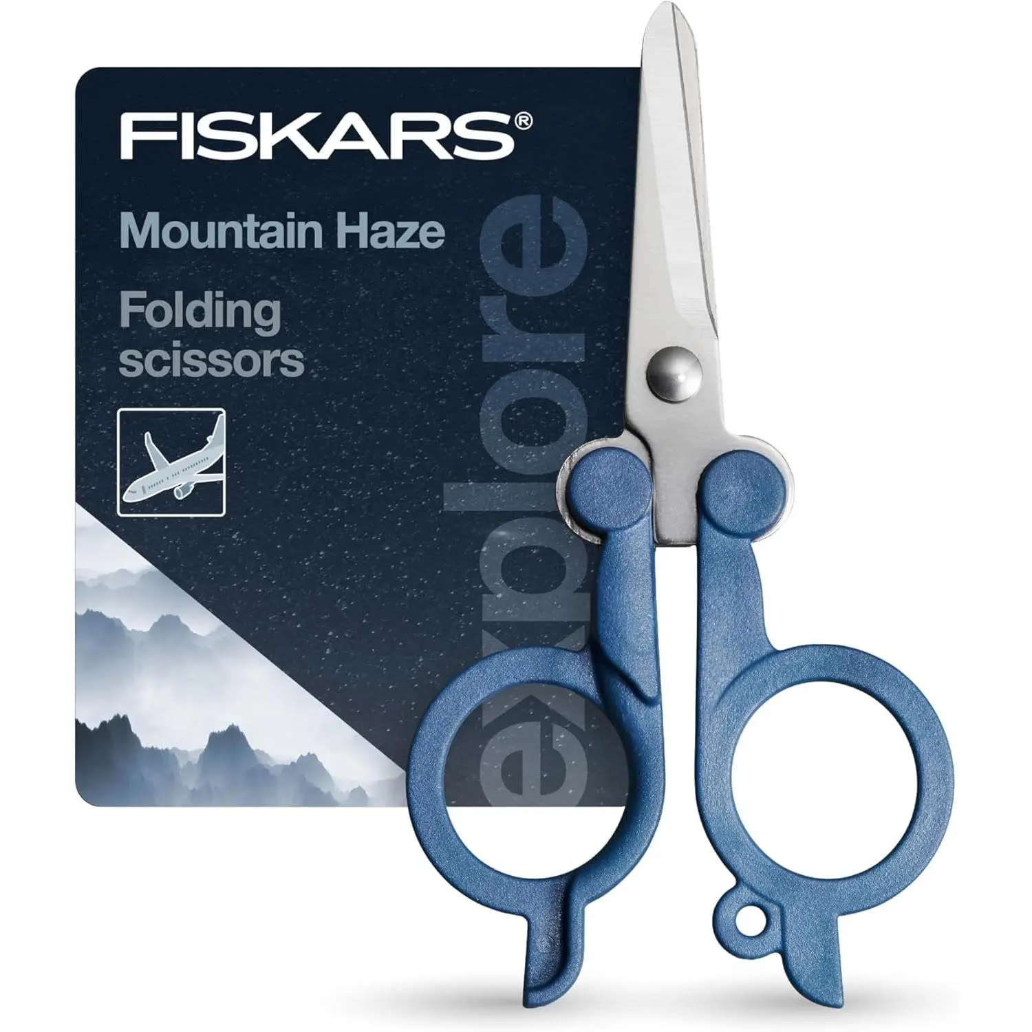 Fiskars Travel Folding Scissors, TSA-Compliant, Compact and Portable for Crafting and Quick Snips, Stainless Steel Blades, Explore Collection, Mountain Haze