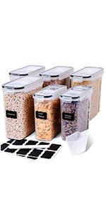 Cereal Containers Storage Set - 3 Piece Airtight Large Dry Cereal Container (135.2oz), BPA Free Dispenser Plastic Cereal Storage Containers with 16 Labels & Pen Cereal Containers Storage Set - 3 Piece Airtight Large Dry Cereal Container (135.2oz), BPA Free Dispenser Plastic Cereal Storage Containers with 16 Labels & Pen