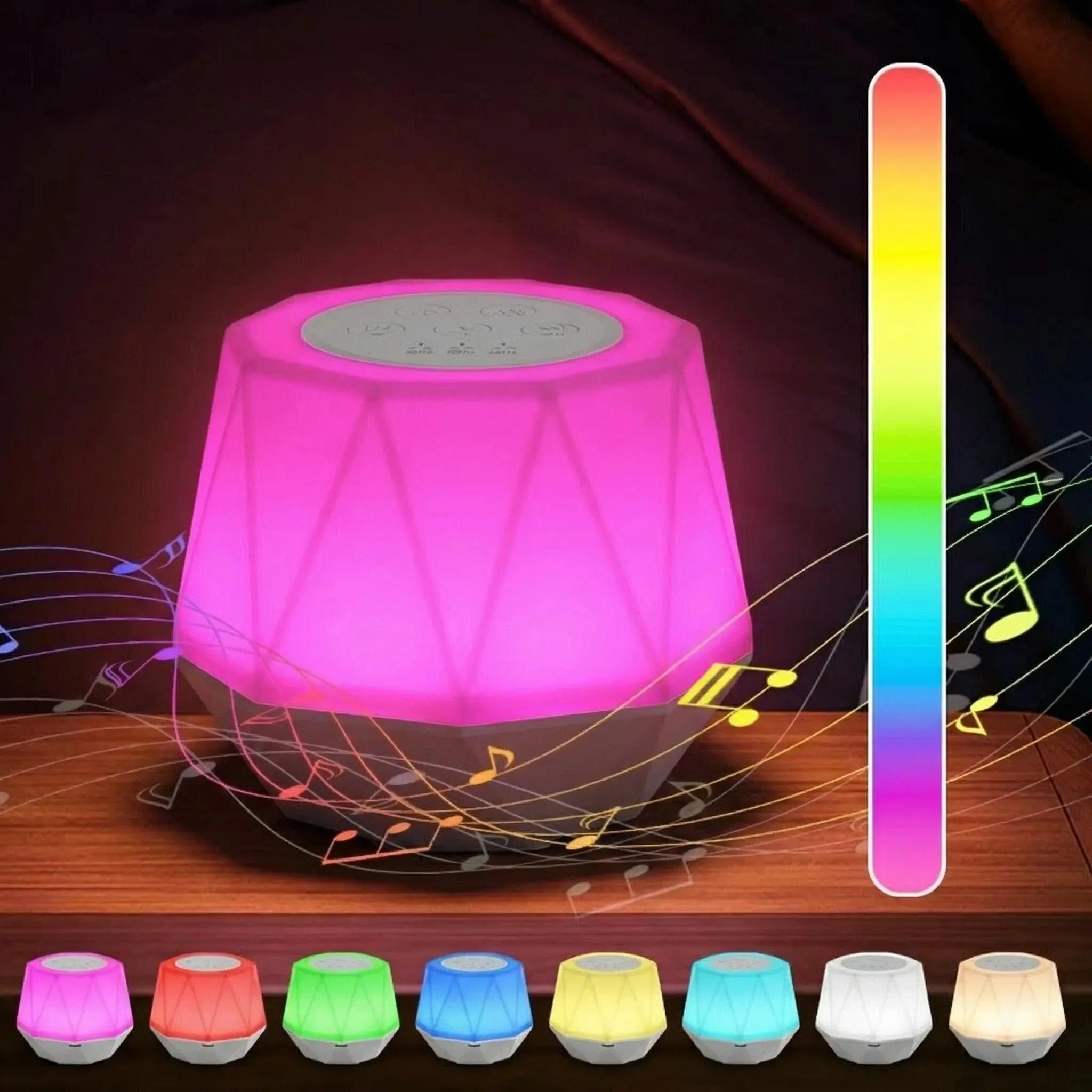Sleep Aid Device with RGBW Night Light, Illuminated Night Light, bed night light, Noise Machine, 32 Sound Types, 10 Colored Lights, Rechargeable, Portable, for Infants, Children, Adults, Dimmable Rgb Light