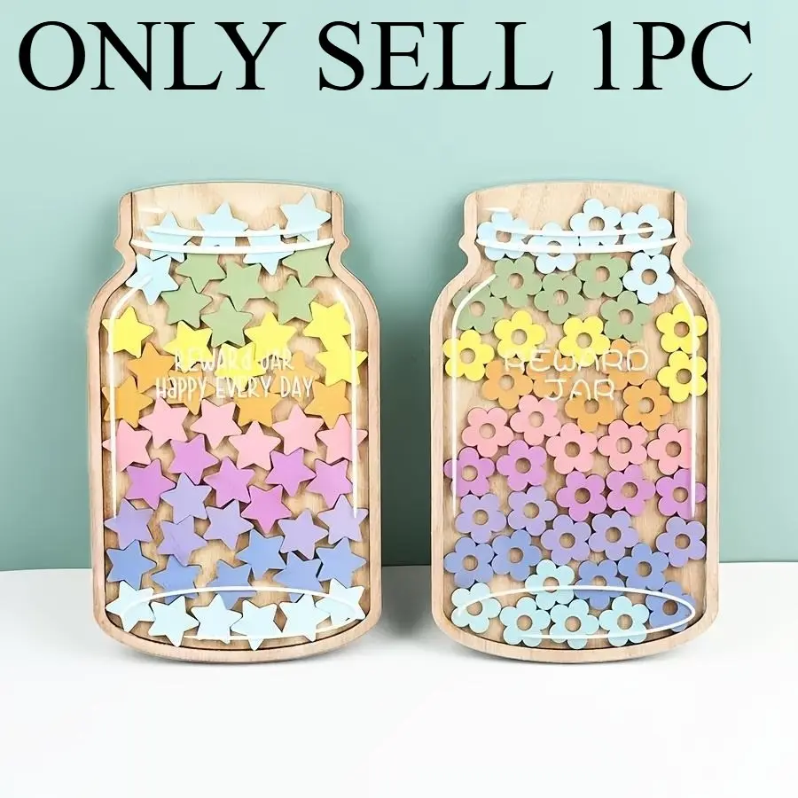 A Set of Star Reward Jars with 45 Stars or Flowers, Student Prizes Featuring Vibrant Floral Designs, Serving as Positive Behavior Incentives and Essential Management Tools for Educators and Classroom Supplies, for Student Recognition