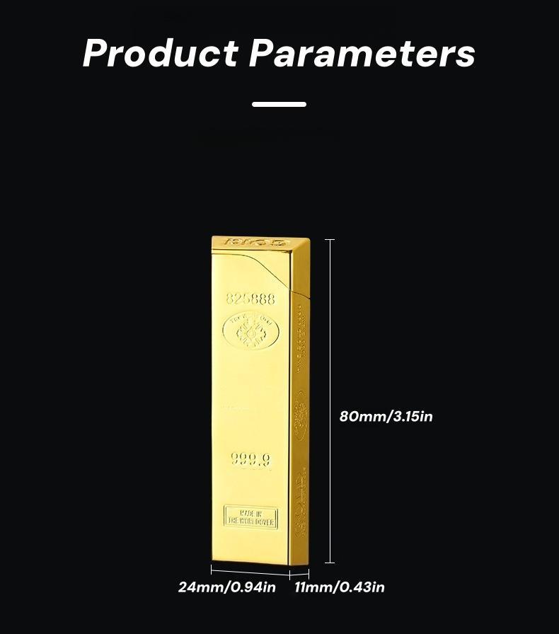 Creative Golden Lighter | Outdoor Windproof, Blue Flame Turbine Jet, Compact and Portable, Side Ignition, Adjustable Flame Size, High-end Collectible Gift for Boyfriend (Butane Gas-free), Without Battery