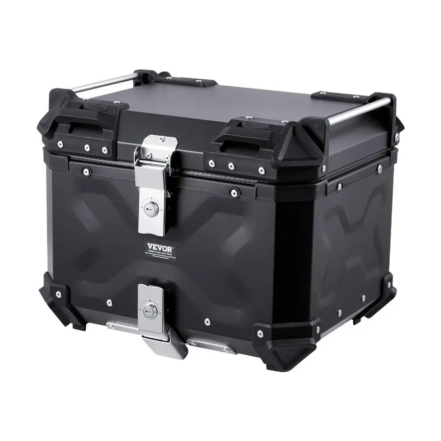 VEVOR Universal Aluminum Alloy Motorcycle Top Case, 45L Waterproof Lock Tail Storage Box with Leather Lining, Detachable Back Cushion, Universal Fit for 99% of Motorcycle Frames