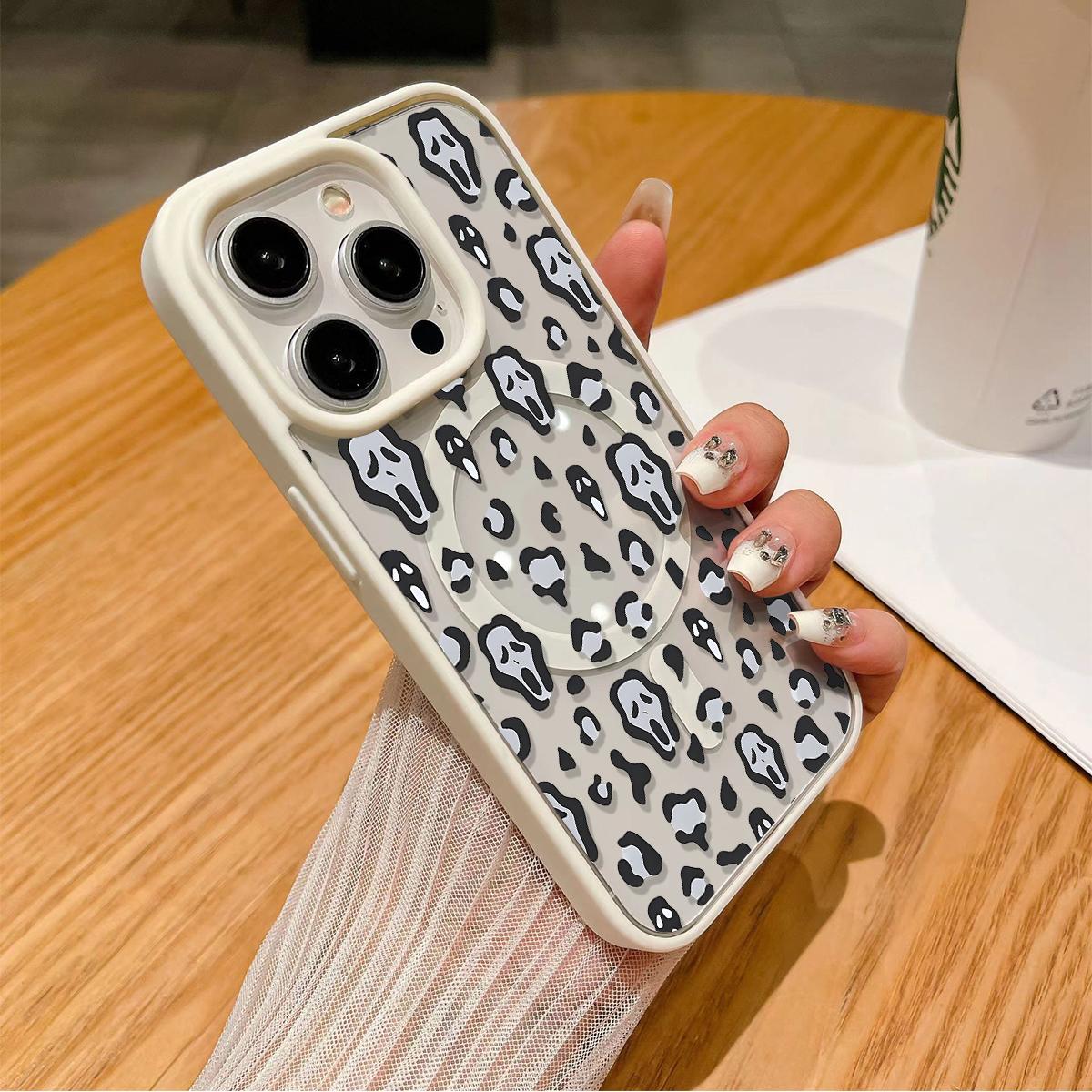 Scream Mask Clear Magnetic Phone Case , Support MagSafe Silicone Bumper Protective Cover For iPhone X 11 12 13 14 15 16 17 Pro Max Plus Air Girl Spooky Faces And Wild Patterns