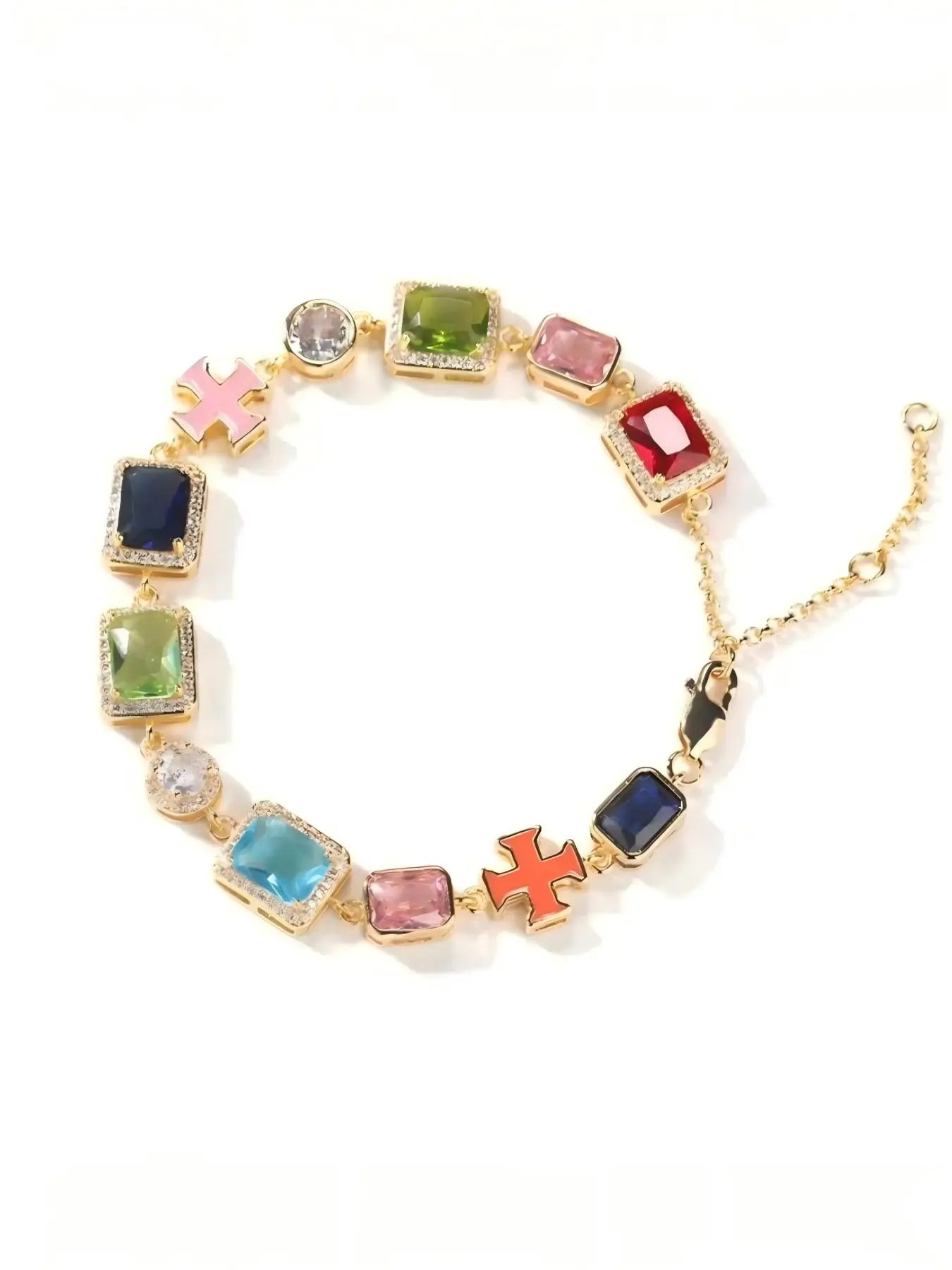 Zircon Copper Chain Bracelet, Geometric Block Hip Hop Style, Perfect for Parties and Birthdays, Unisex Fashion Jewelry