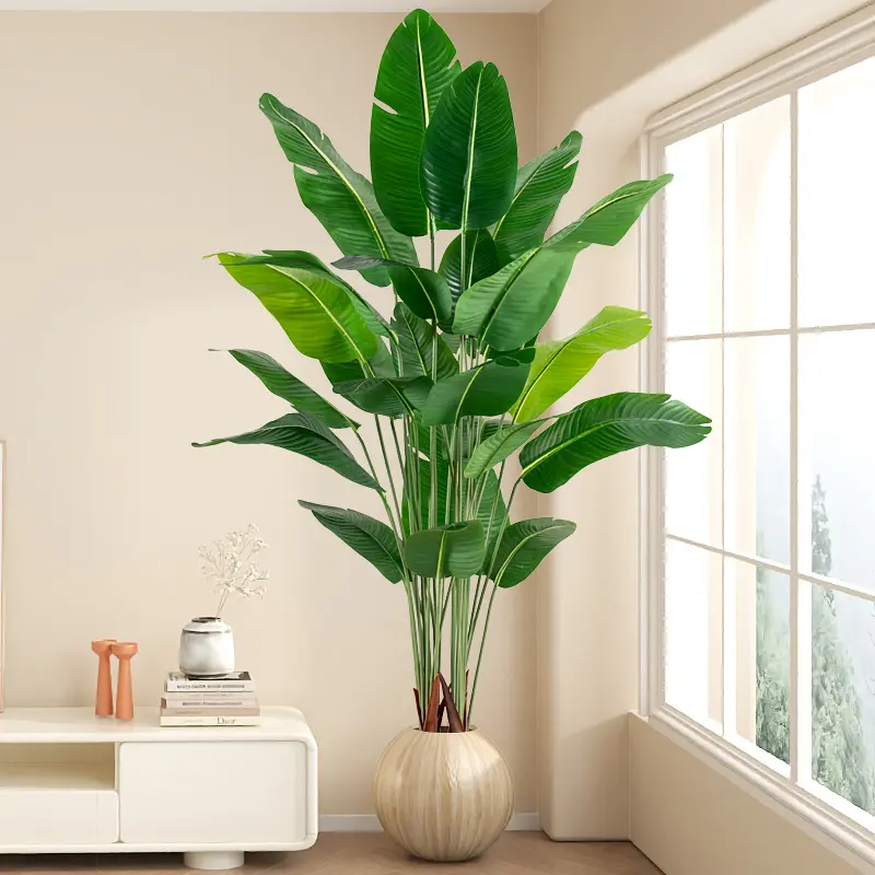 Decorative Artificial Plants - 4/5/6 ft Nordic Style Fake Banana & Bird of Paradise Trees, High-End Luxury Potted Floor Decor with Black Plastic Basin for Living Room Home Use, 4 Feet With Black Plastic Basin