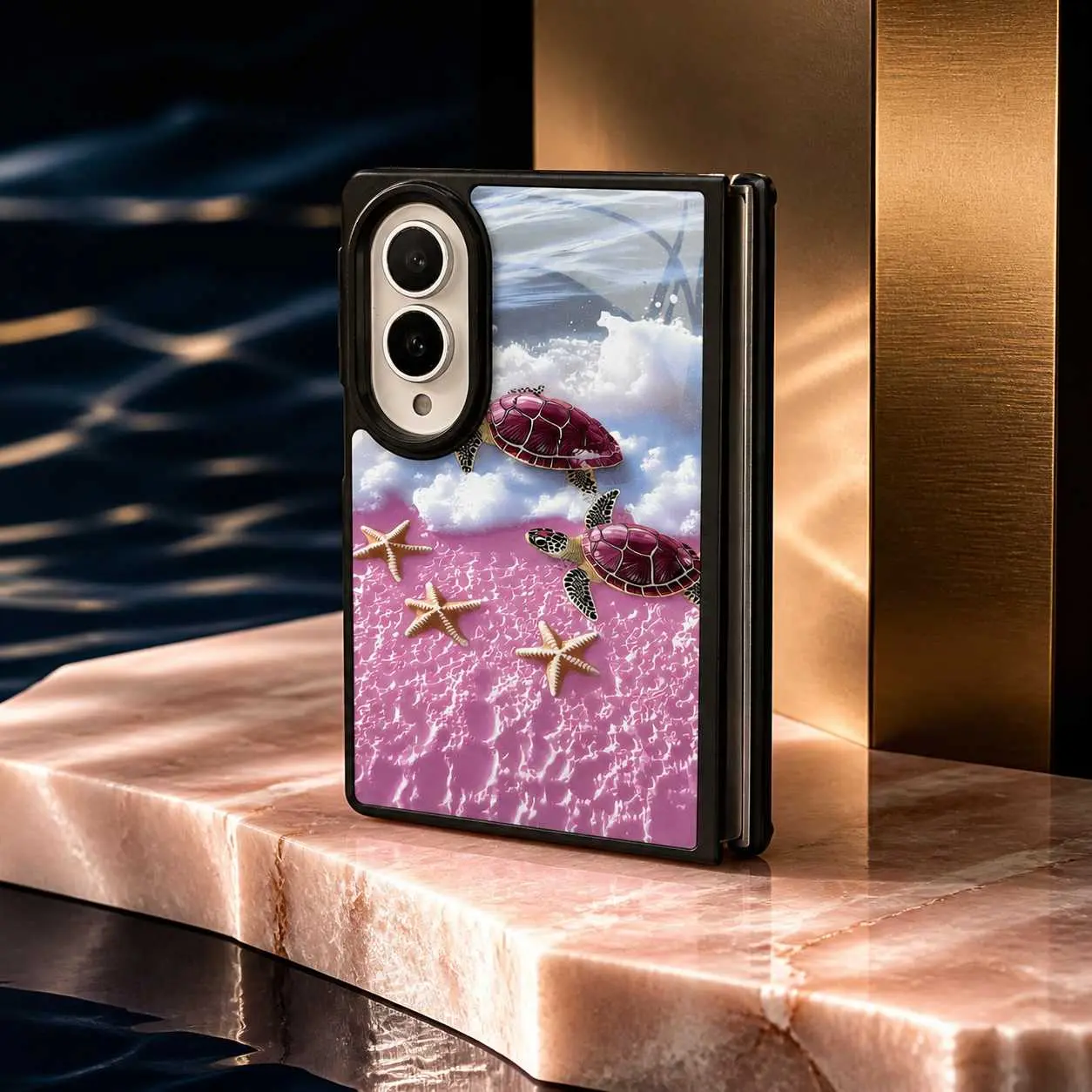 For Z Fold8/Fold7/Fold6/Fold5/Fold4/Fold3 Pink Turtle Cute Printed Pattern Phone Case Shockproof Slim Fit Soft Protective Cover HNRM260809A08