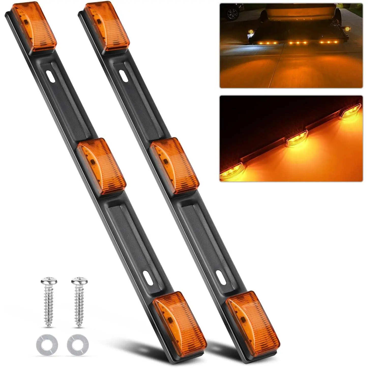 Nilight 9-LED Tailgate Light Bar, 2-Pack 14.2in 12V Trailer Light Kit with Stainless Steel Brackets, Amber Clearance Running Marker Truck Accessories for Pickup Trucks, Trailers, Led Light Bars, Automotive Car Light