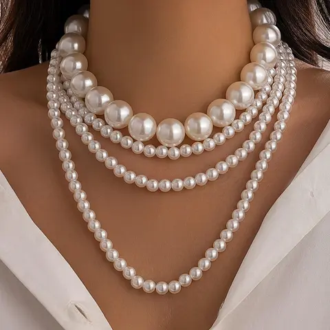 Faux Pearl Decorated Beaded Necklace, Pearl Chain Necklace, Elegant Exaggerated for Women for Party, Daily Clothing Decor, Trendy Jewelry for Birthday Gift, Jewelry Gifts