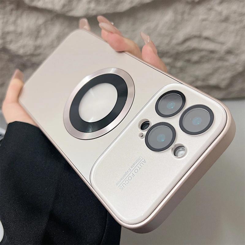 Luxury Large Window Magsafe Logo Hole Magnetic Case For iPhone 17 Air 16 15 14 Plus 13 12  Pro Max Camera Lens Protector Cover