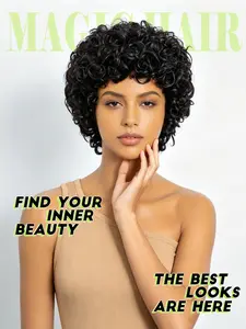 Short Pixie Curly Wig 100% Human Hair Wigs for Women 10 Inch Glueless Water Wave Short Cut Wig Natural Black Beginner Friendly Ready to Go Glueless Machine Made Human Hair Wig for Daily Party