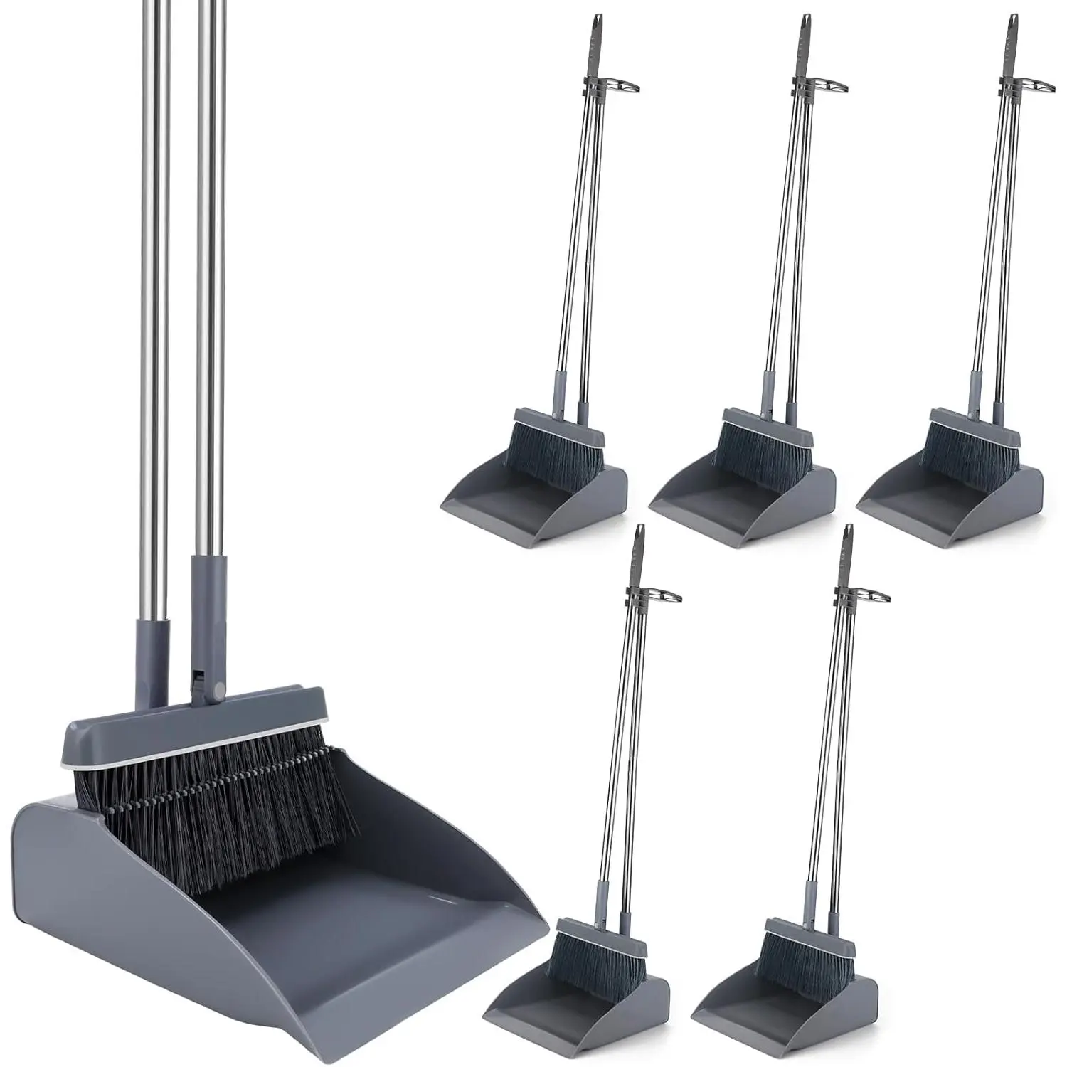 Large Size Broom and Dustpan Set, 48-Inch Long Handle with Stand-Up Dustpan Combo, Stiff Bristle Broom for Office, Kitchen Floor Use
