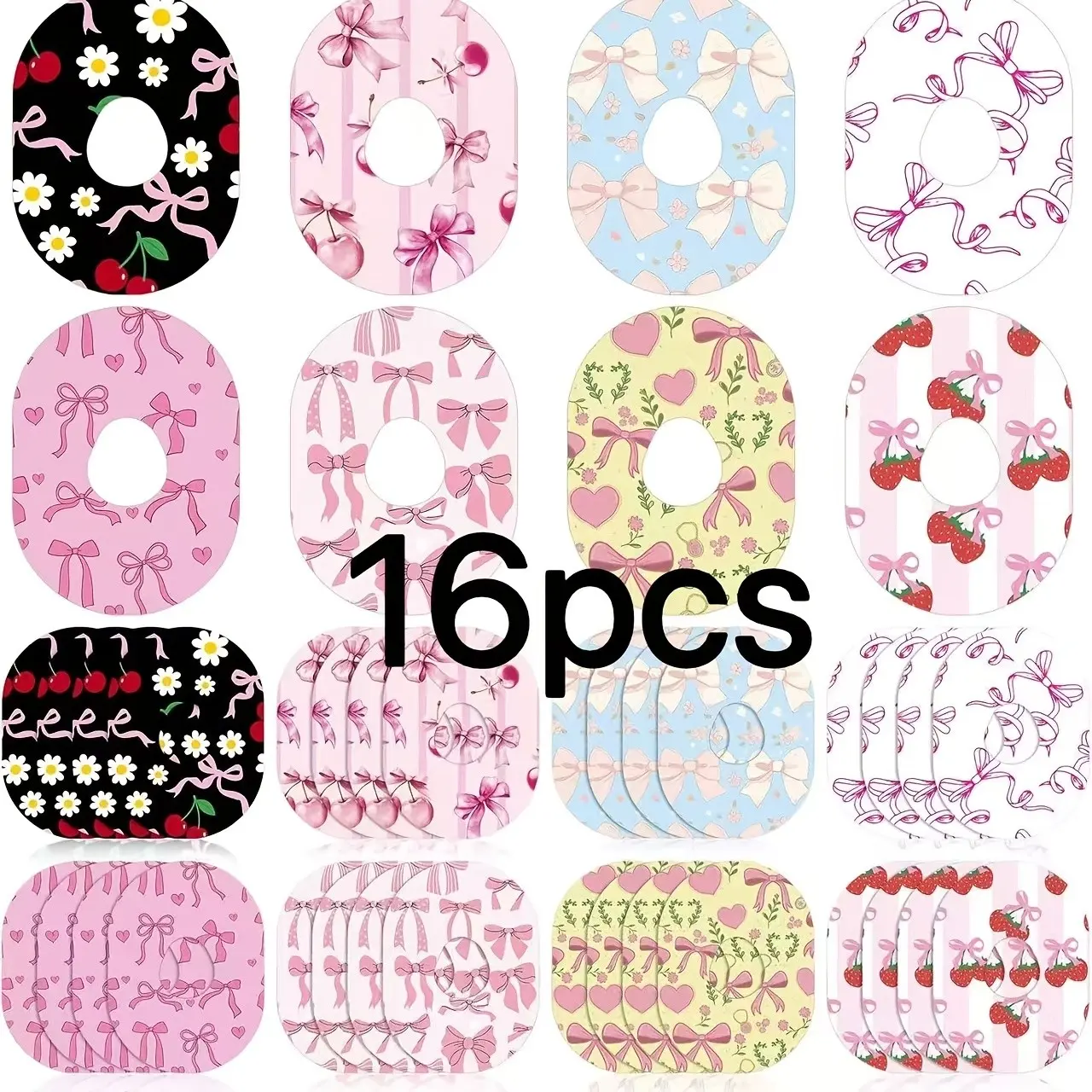 16-Piece Adhesive Floral Tape Set, Butterfly Knot Design, Compatible with Dexcom G7, Random Colors, Ideal for Medical Devices