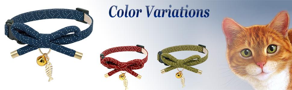 PetSoKoo Cute Bowtie Cat Collar with Bell. Japanese Stylish Bowknot & Fish Charm. Safety Breakaway, Soft, Lightweight, for Girl Boy Male Female Cats Kitten,Green