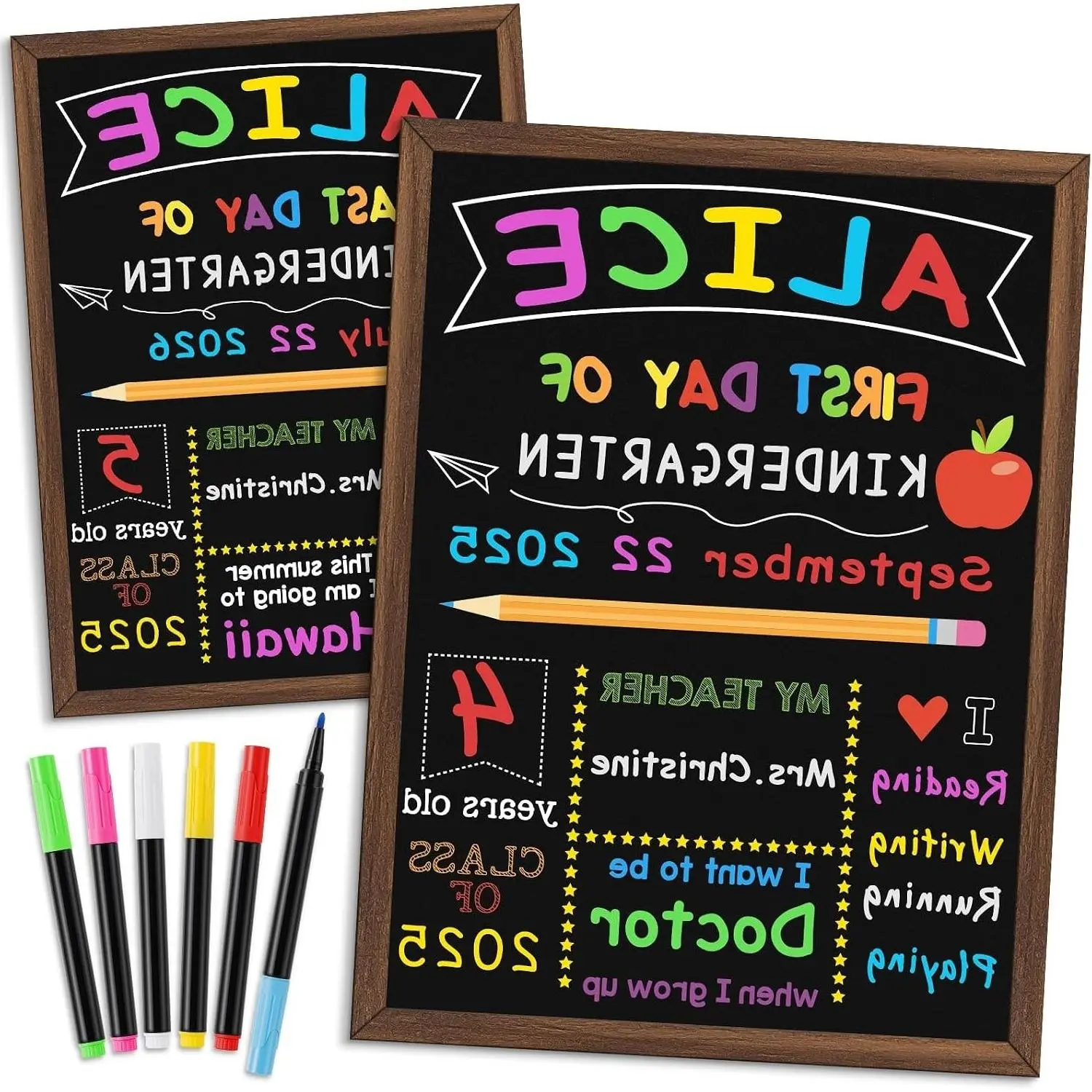 Double Sided First & Last Day of School Chalkboard Sign, 10.5 x 14 Inch Reusable Wooden Back to School Board with Frame for Preschool Kindergarten Kids Girls Boys