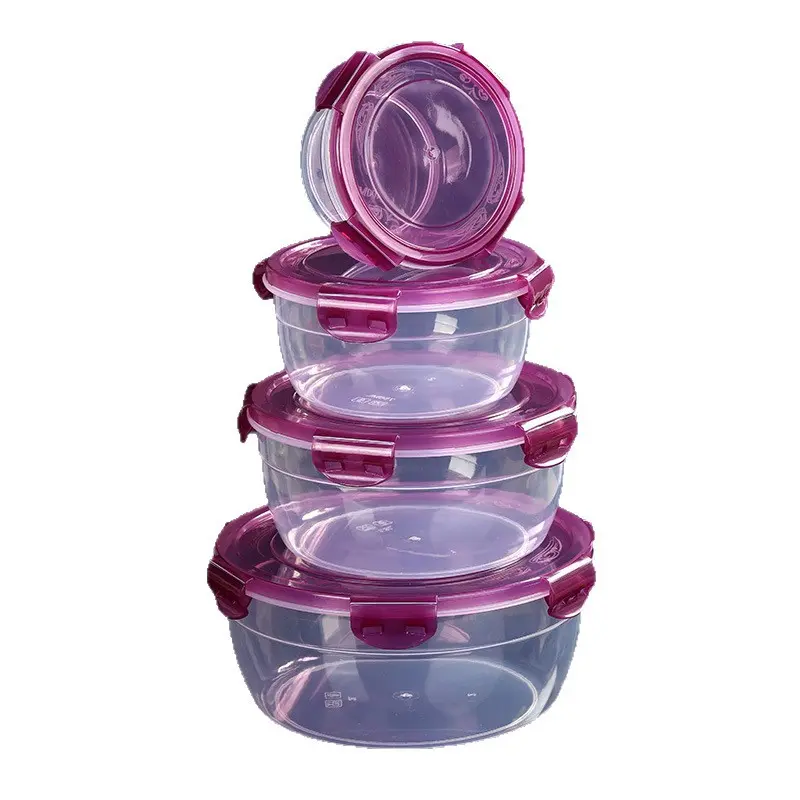 Round Airtight Sealed Container Food-Grade Storage Containers, Portable Lunch Boxes, Plastic Fruit Bowls for Refrigerator, Daily Kitchen Fresh-Keeping Bowls