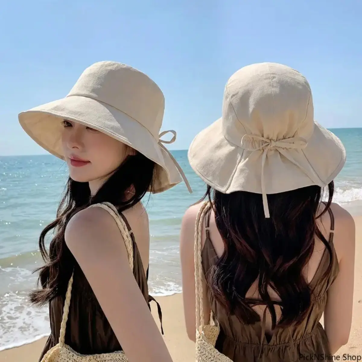 Women’s Wide Brim Bucket Hat – Adjustable Bow Sun Hat, UV Protection Breathable Beach Cap for Summer