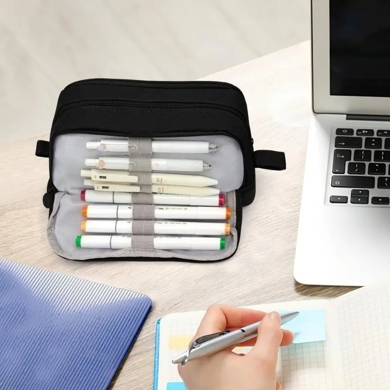 Oversize Minimalist Pencil Case - Extra Spacious Marker Storage Pouch with Wide Zip, Portable Travel & School Stationery Bag