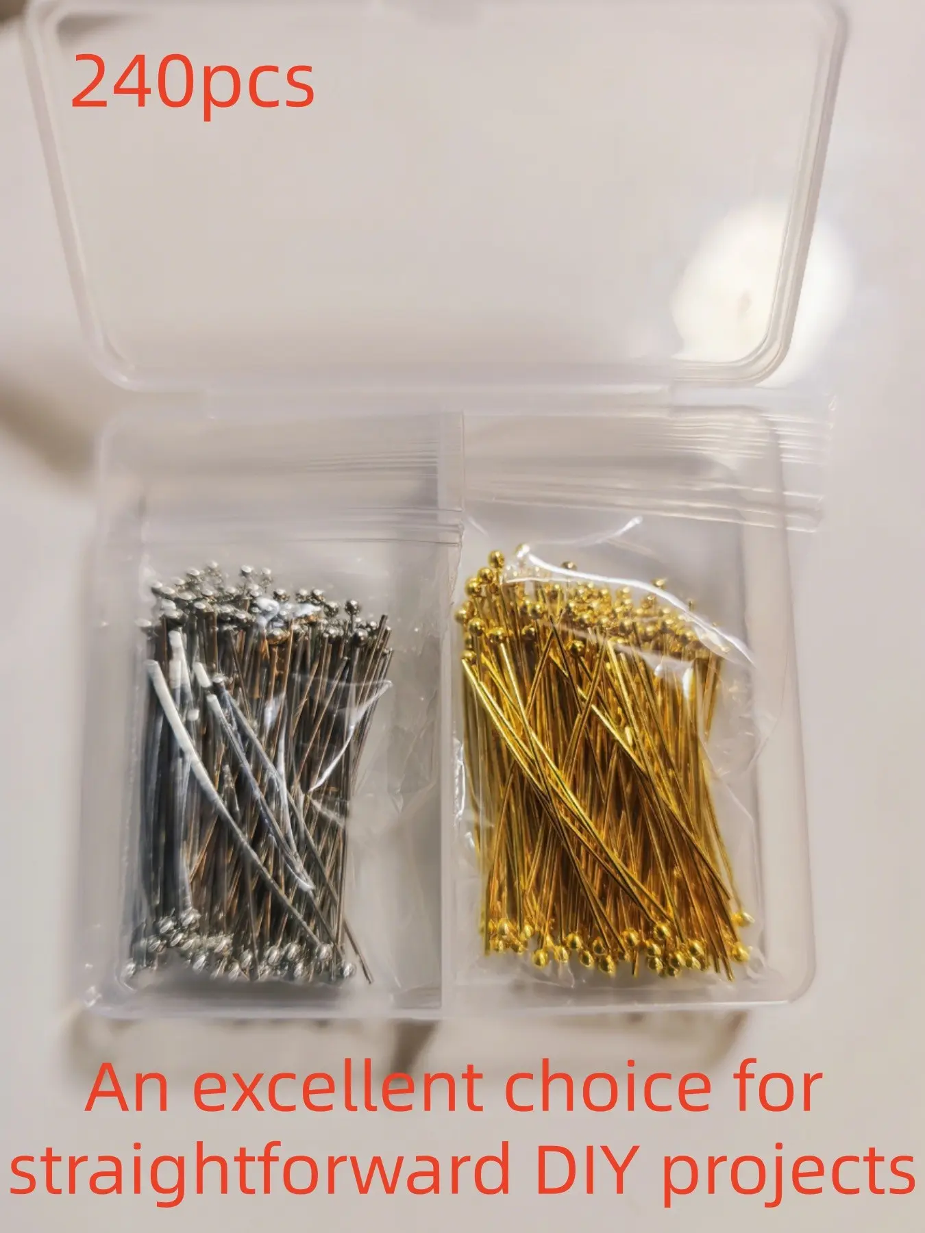 240pcs DIY Jewelry Making Ball Head Pins, & Silver Color Straight Head Pins, Metal Accessories for Beads, Earrings, Necklaces, Bracelets, Includes Storage Box, DIY Beading Accessories
