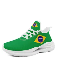 Men's Brazil 2026 Soccer National Flag Print Lace-Up Low Top Sports Shoes, Classic Lightweight Sneakers, Comfortable Running Shoes, Walking Shoes, Casual Shoes, Perfect for Match Days, Fan Events, Breathable Plus Size