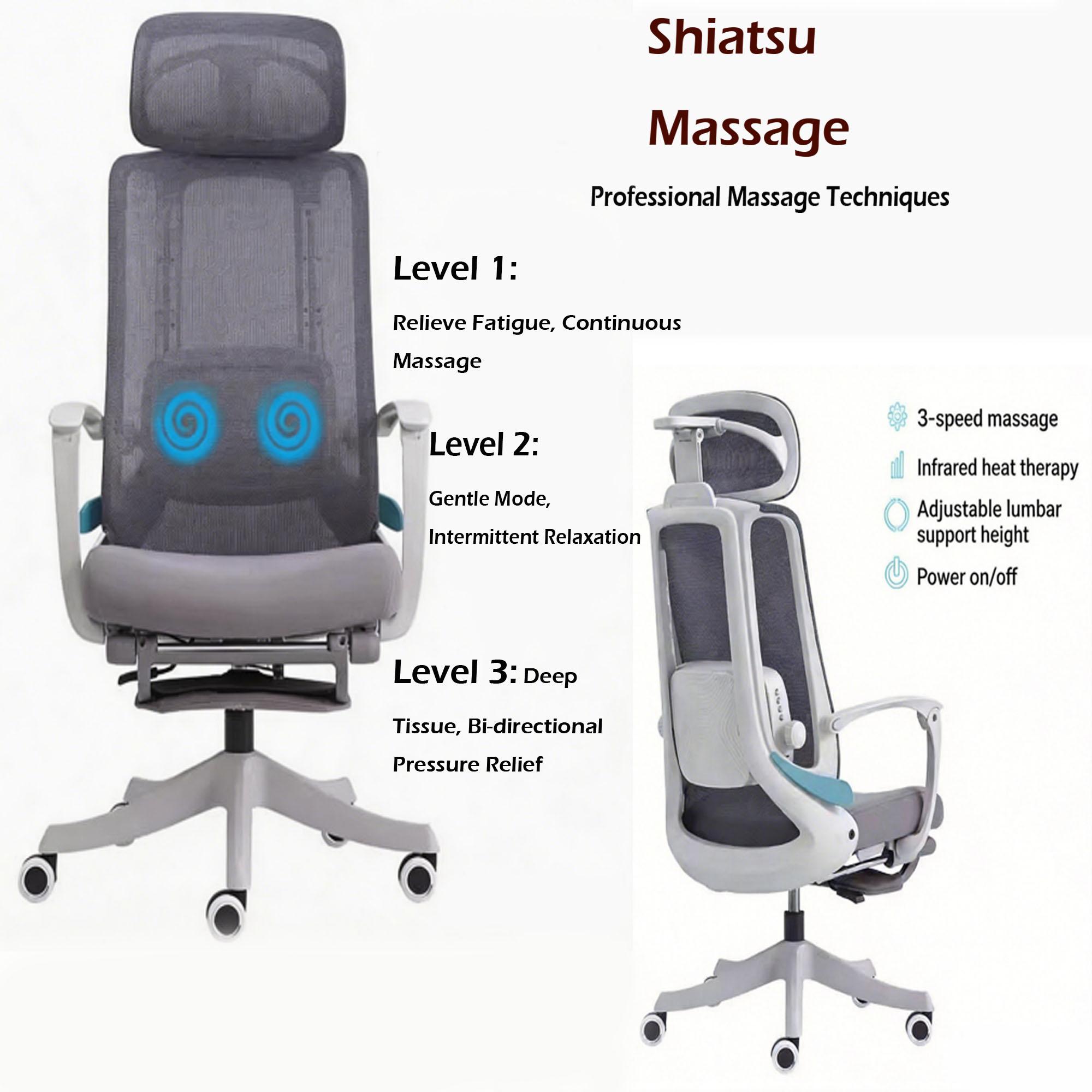 AI Voice Control Ergonomic Mesh Office Chair with Massage & Heating, Hollow Seat Cushion, 5D Adjustable Headrest & Lumbar Support, Grey Computer Desk Chair for Home Work Gaming