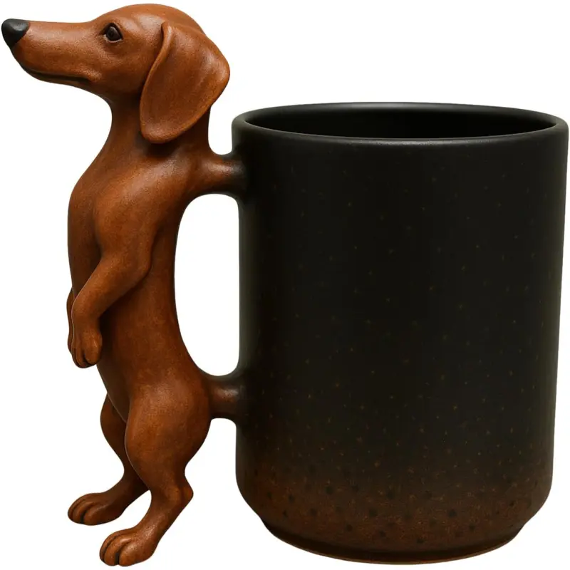 Handmade Dachshund 3D Ceramic Mug, 11 oz Dog Shape Coffee Cup with Handle, Cute Animal Mug Gift for Home Office
