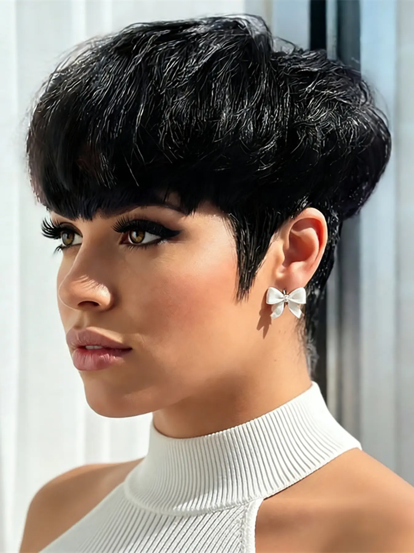 Pixie Wig Blonde Color Stylish Pixie Cut Short Straight Human Hair Wig for Women, Machine Made Wig for Daily and Party Use