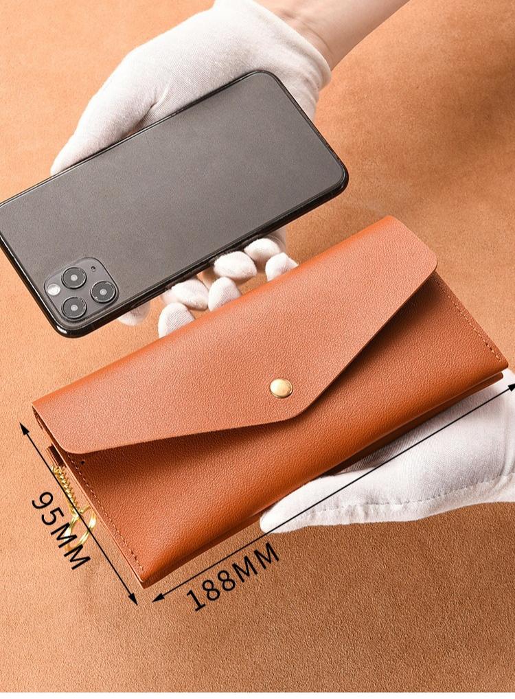 Women's Leather Wallet Clutch - Multi-Card Slot Purse with Snap Closure Card Holder for Phone, Cash & Cards, Portable Wallet for Daily Outings & Casual Styling