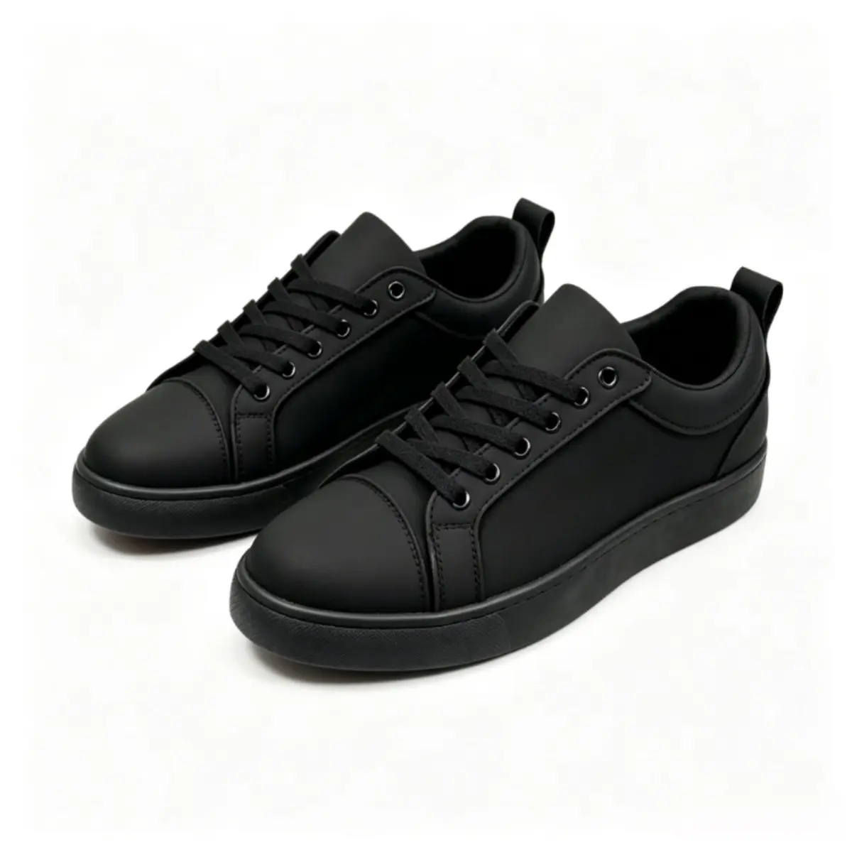 Men's & Women's Minimalist Solid Black Low-Cut Lace-Up Sports Sneakers - Flexible Lightweight Upper, Wear-Resistant Red Outsole, Basic All-Seasons Footwear for Daily Commute, Weekend Travel