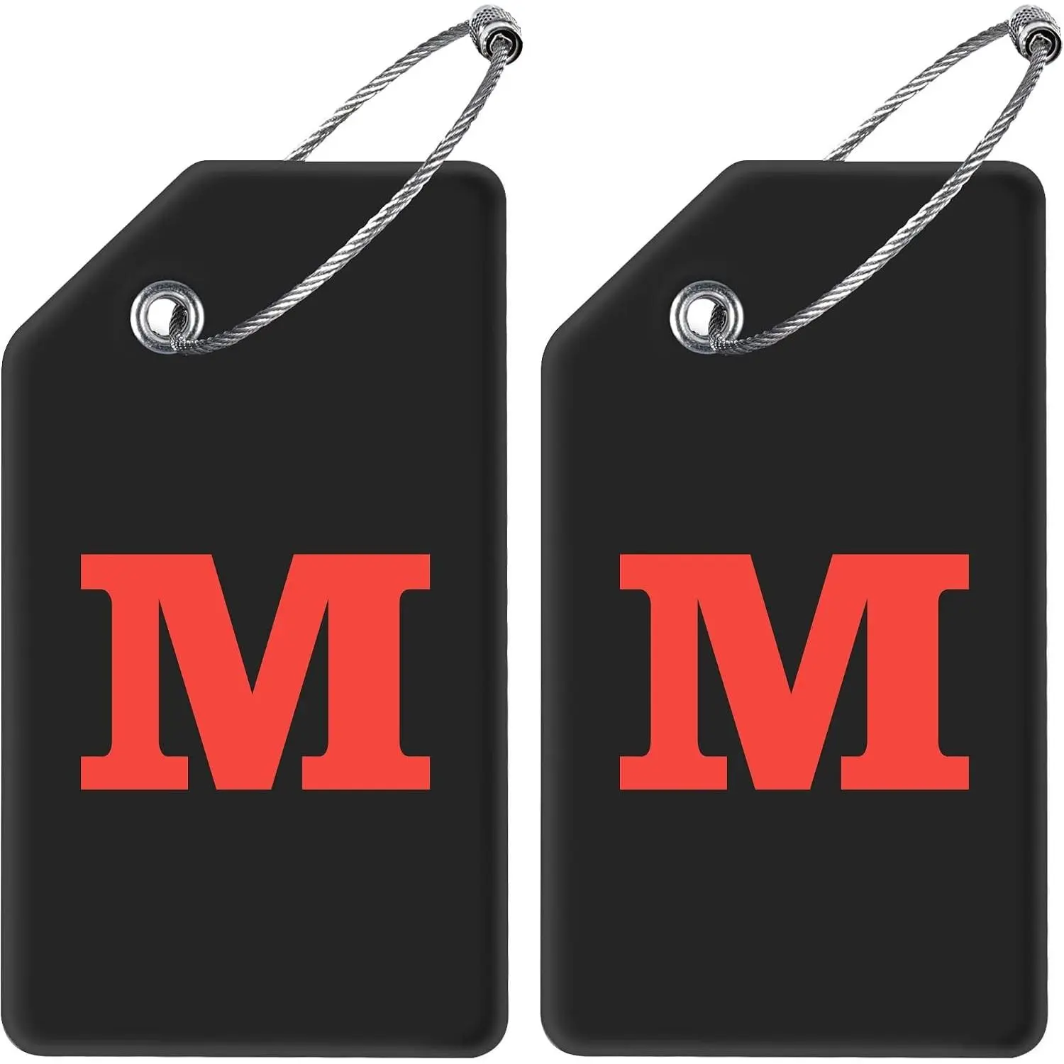 2 Pack Silicone Initial Luggage Tags for Suitcases, Black Personalized Letter M Name Tag, TSA Approved, Stainless Steel Loop, Privacy Protection, Travel Essentials AccessoriesGift