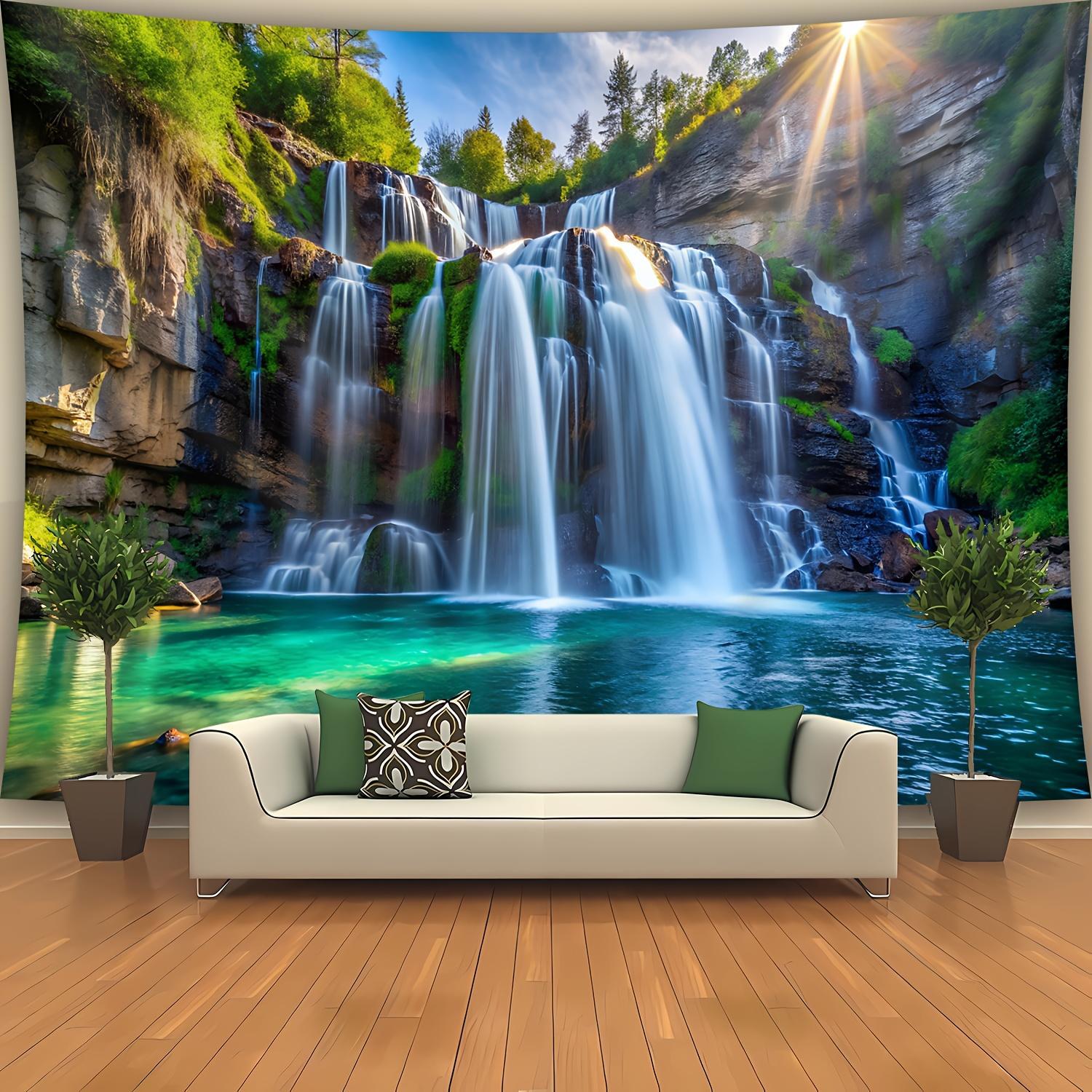 1 piece, Extra Large Waterfall and Sunlight Landscape Tapestry - Polyester Wall Hanging for Living Room, Bedroom, Office Decoration - Easy to Install, No Power Required