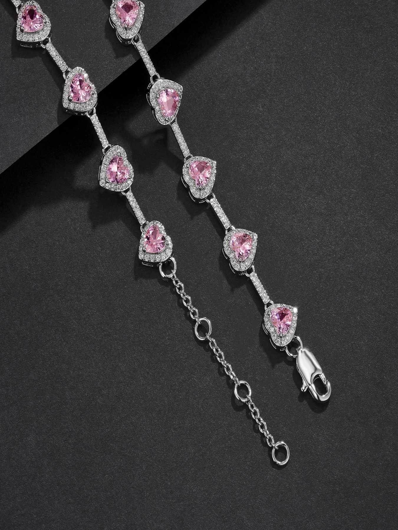 10mm Pink Heart Shaped Necklace, Heart Design Necklace, Fashion Jewelry for Party, Daily Clothing Decor, Trendy All-match & Exquisite Jewelry for Birthday Gift