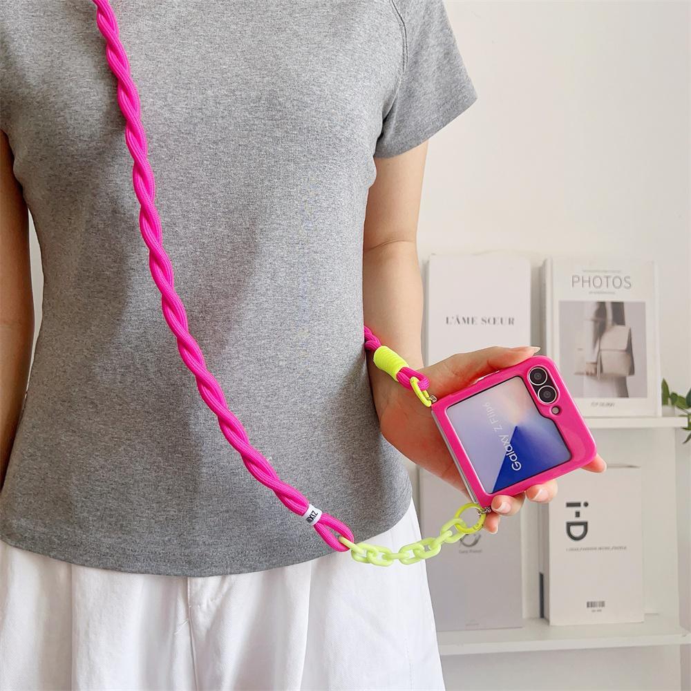 for Samsung Galaxy Z Flip 7 FE 6 5 4 3 Zflip6 Z Flip5 Flip4 Crossbody Lanyard Candy Color Fold Phone Case Shockproof Soft Cover
