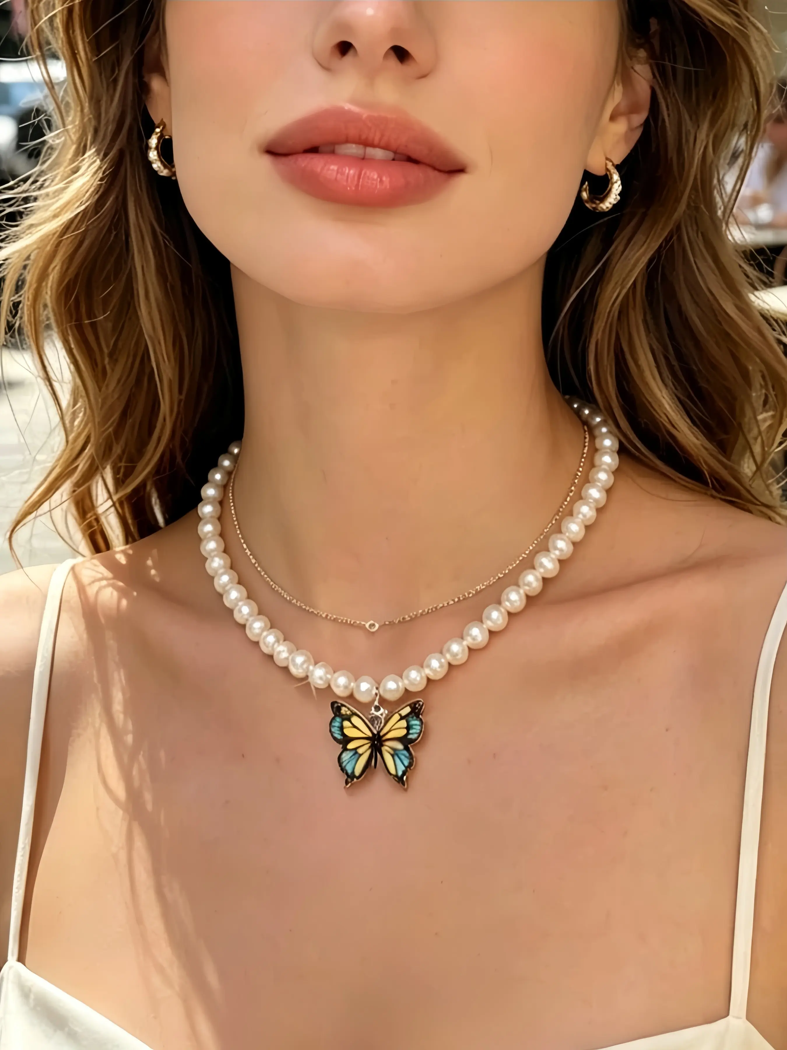 1pc cute butterfly pendant necklace, elegant imitation pearl women's necklace (handmade, original design, one-of-a-kind, limited sales), suitable for parties, music festivals, dating, gift-giving, daily wear, wedding necklace, engagement necklace