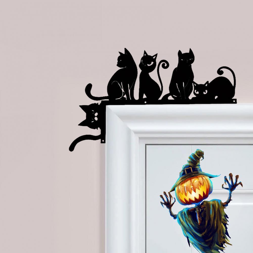 Halloween Door Corner Sign Metal Witch Cat Bat Ghost Spider Web Door Topper Sign Home Door Window Frame Decoration