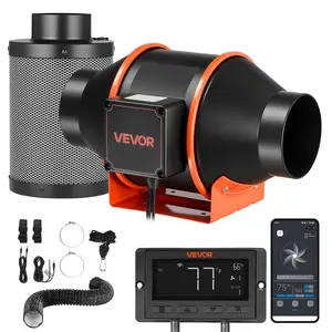 【DealsForYouDays】VEVOR Inline Duct Fan Kit Carbon Filter, 205 CFM 4 inch EC Motor Exhaust Ventilation Fan with 10-Speed, PWM Controller, App Control, Timer, Cooling System for Grow Tent, Indoor Gardening, Hydroponics